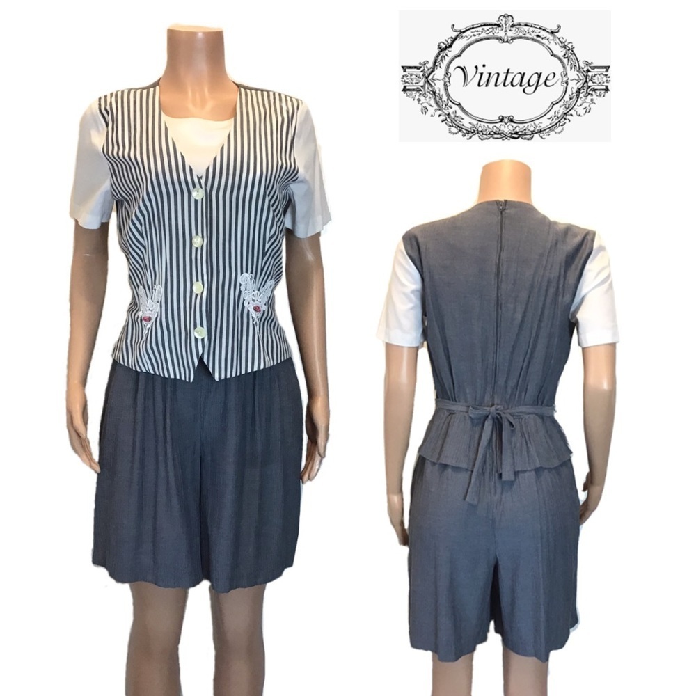 Miss Dorby Vintage Short Sleeve Vest Popover Romper Size 10P